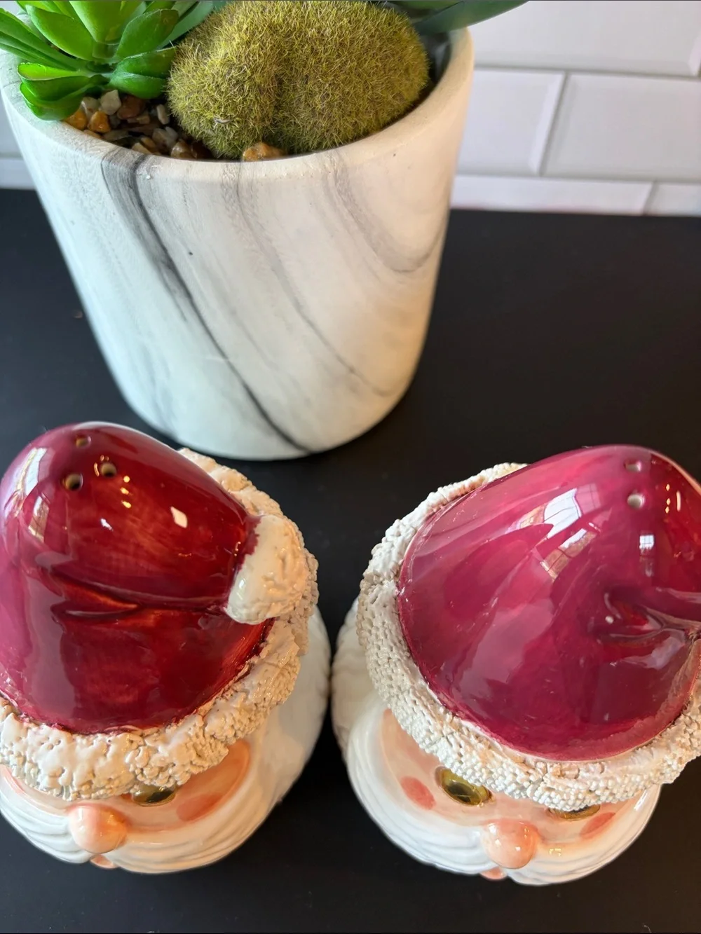Cracker Barrel Red and White Santa Head Salt and Pepper Shakers